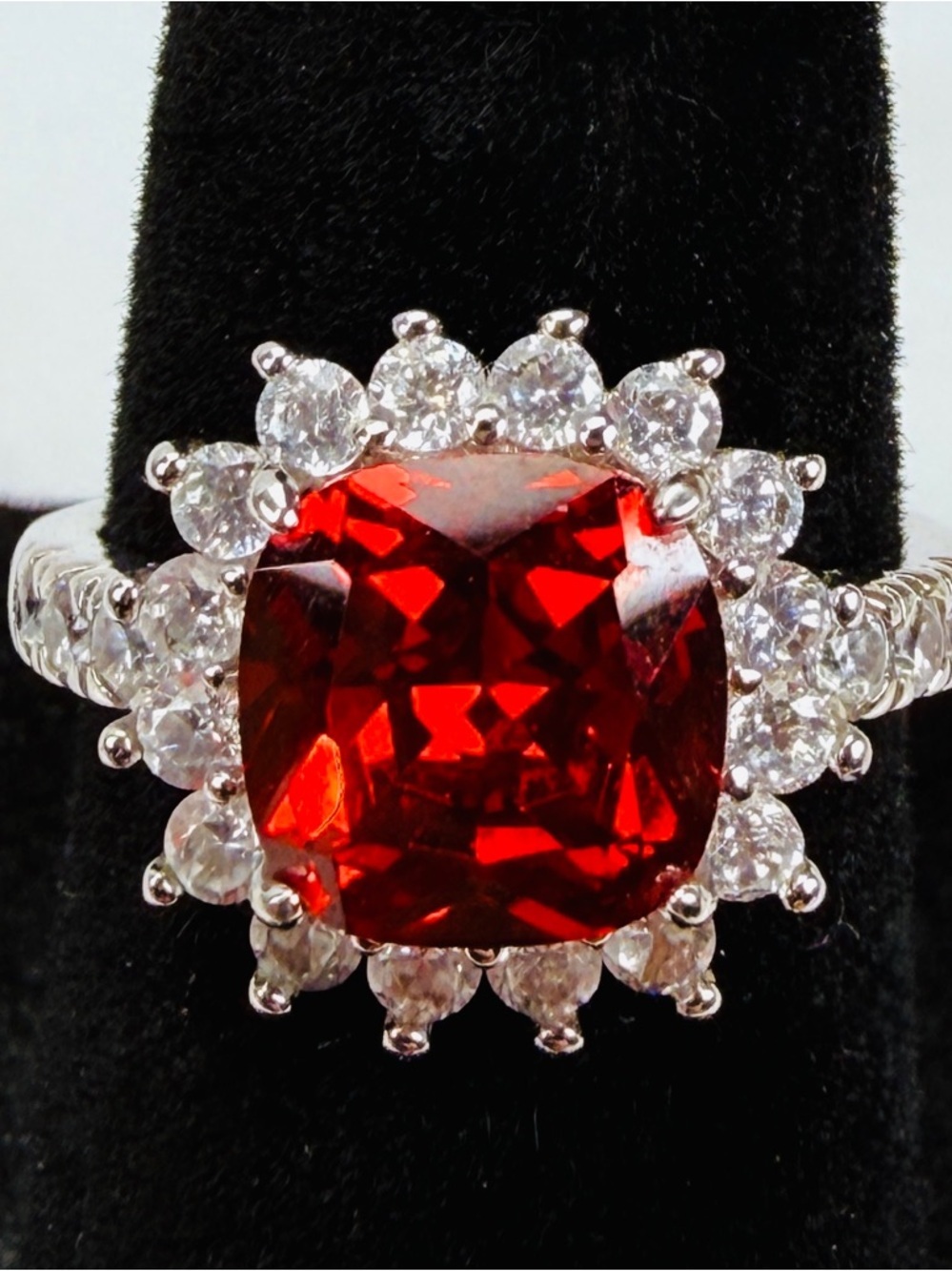 Beautiful silvertone with red bling size 4 3/4 costume ring